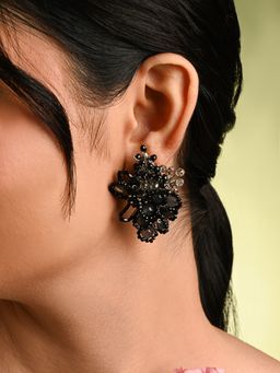 House of D'oro - Shaded Oval Black and Grey Stone Stud Earrings