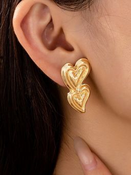 Designs & You - Gold-Plated Anti Tarnish Stainless Steel Heart Themed Stud Earrings
