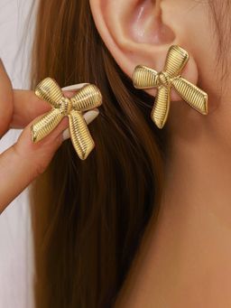 Designs & You - Gold-Plated Anti Tarnish Stainless Steel Bow Themed Stud Earrings
