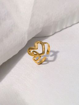 Designs & You - Gold-Plated Anti Tarnish Stainless Steel Heart Themed Adjustable Ring