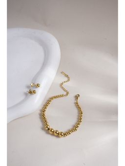 Palmonas - Plain Ball Stud Earrings and Gold Beaded Jewellery Set