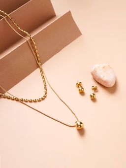 Palmonas - Plain Ball Stud Earrings and Two-Layered Bead Necklace Combo Set
