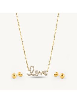 Palmonas - 18K Gold Plated Plain Ball Stud Earrings and Love Message Necklace Set S