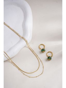 Palmonas - Emerald Hoop Earrings and Double Layer Choker Necklace Combo Set