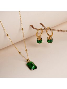 Palmonas - Emerald Hoop Earrings and Dazzling Emerald Necklace Jewellery Set