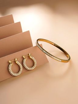 Palmonas - Diamond Studded Hoop Earrings and Sparkling Line Jewellery Set