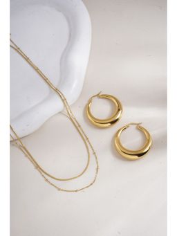 Palmonas - Chic Chunky Hoop Earrings and Double Layer Choker Necklace Combo Set