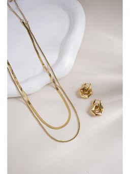 Palmonas - Golden Hexagon Earrings and Double Chain Delight Necklace Combo Set
