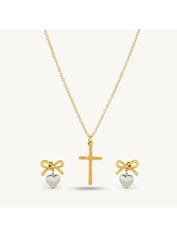 Palmonas - 18K Multi Tone Plated Bi-Metal Wrapped with Love Earrings and Necklace Set