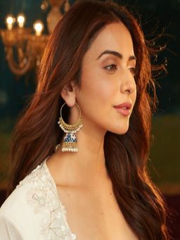 Accessher - Gold Tone Blue Meenakari Hoop Jhumka Earrings