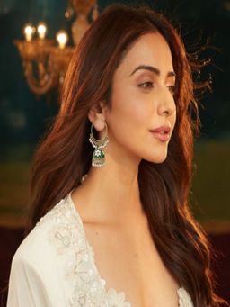 Accessher - Gold Hoop Jhumka Earrings with Grey Meenakari and Pearls