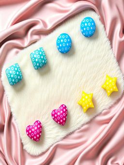 Accessher - Printed Shape Stud Earrings Set - Heart (Pack of 4)