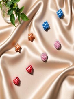 Accessher - Printed Shape Stud Earrings Set - Heart (Pack of 4)