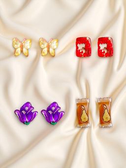 Accessher - Elegant Stud Earring Combo - Square (Pack of 4)