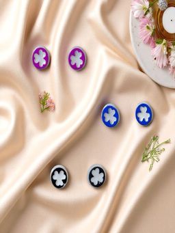 Accessher - Minimalist Floral Cutout Stud Earrings (Pack of 3)
