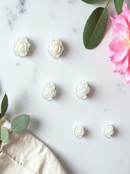 Accessher - White Rose Stud Earrings - Elegant Floral Design (Pack of 3)