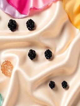 Accessher - Black Rose Stud Earrings - Chic Floral Design (Pack of 3)