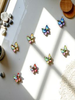 Accessher - Rainbow Multicolour Butterfly Stud Earrings (Pack of 4)