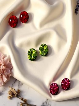 Accessher - Multicolour Round Crystalline Stud Earrings (Pack of 3)