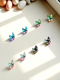 Accessher - Rainbow Butterfly Stud Earrings Set (Pack of 4)