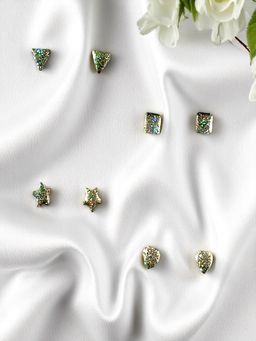 Accessher - Green Glitter Multi shape Stud Earrings Set (Pack of 4)