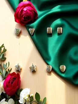 Accessher - Yellow Glitter Stud Earrings Set (Pack of 4)