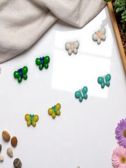 Accessher - Pastel Butterfly Stud Earrings Set (Pack of 4)