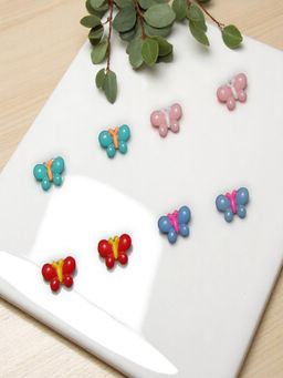 Accessher - Pastel Butterfly Stud Earrings Set (Pack of 4)
