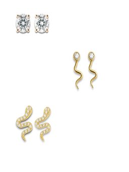 Accessher - Gold Snake Rhinestone Stud Earrings (Pack of 3)