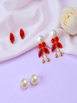 Accessher - Gold-Tone Red Stud Earrings (Pack of 3)