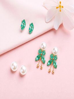 Accessher - Gold-Tone Sea-Green Stud Earrings (Pack of 3)