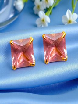 Accessher - Gold Light-Pink Square Stud Earrings
