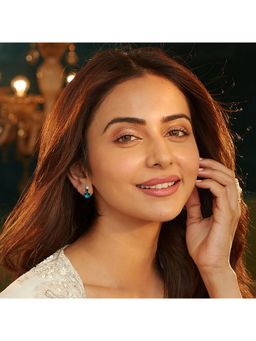 Accessher - Silver-Tone Blue Crystal Stud Earrings