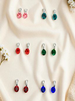 Accessher - Silver Crystal Stud Earrings (Pack of 6)