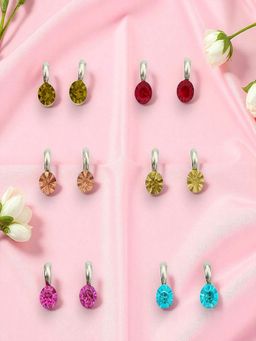 Accessher - Silver Crystal Stud Earrings (Pack of 6)