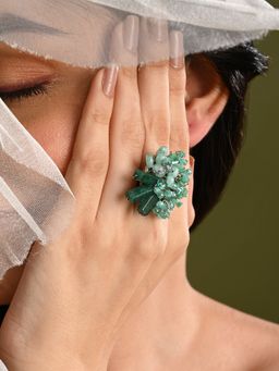 House of D'oro - Silver Plated Green Stone Adjustable Wedding Ring