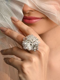 House of D'oro - White Drop Pearl Silver Adjustable Ring