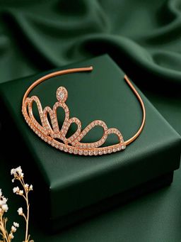 Accessher - Rose Gold Crystal Tiara Crown