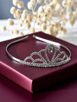 Accessher - Silver Crystal Elegant Tiara Crown