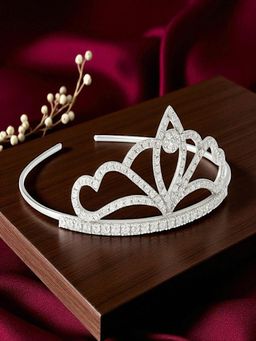 Accessher - Silver Lotus Crystal Tiara Crown