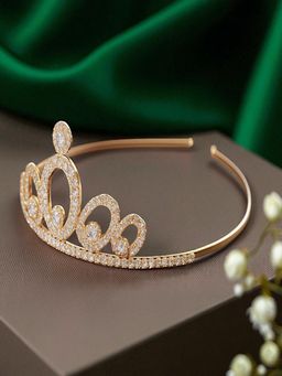 Accessher - Gold Tall Oval Crystal Tiara Crown