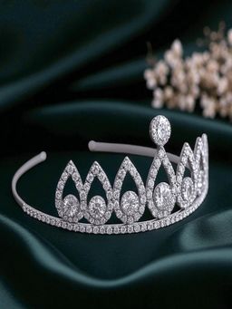 Accessher - Silver Multi-Layer Crystal Tiara Crown