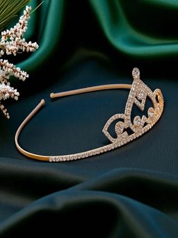 Accessher - Gold Geometric Royal Crystal Tiara Crown