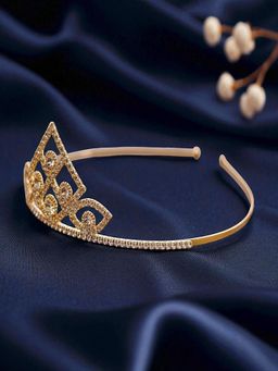 Accessher - Gold Stacked Crystal Tiara Crown