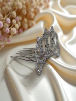 Accessher - Silver Diamond-Cut Crystal Tiara Crown