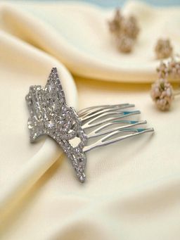 Accessher - Silver Diamond-Cut Princess Tiara Crown