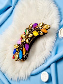 Accessher - Hair Clutcher with Rhinestone Flower Leaves Stylish Hair Clip