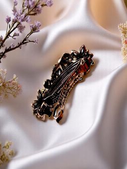 Accessher - Oxidised Hair Clutcher with Floral Motifs Crystals Hair Clip