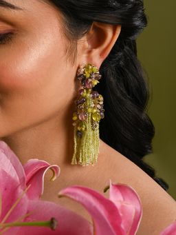 House of D'oro - Green Mehendi Jhumka Tassel Earrings