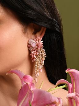 House of D'oro - Baby Pink Shaded Gold Plated Chain Tassel Long Earrings